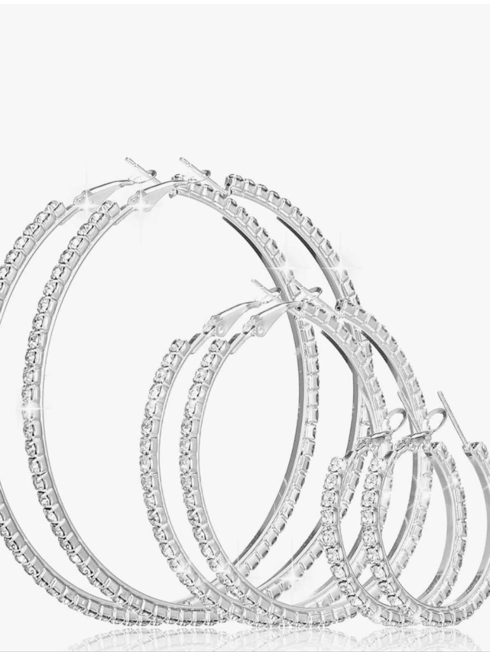 Sparkling Crystal Hoop Earrings – Silver Tone (Set of 3 Pairs)
